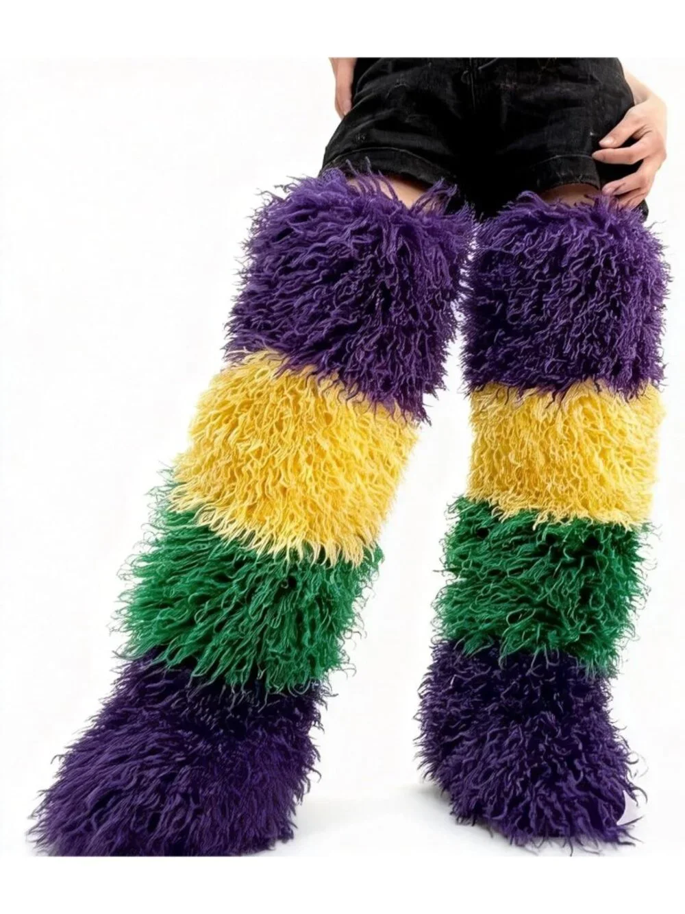Women's Multi Color Round Toe Comfort Over The Knee Fluffy Fur Thigh High Boots